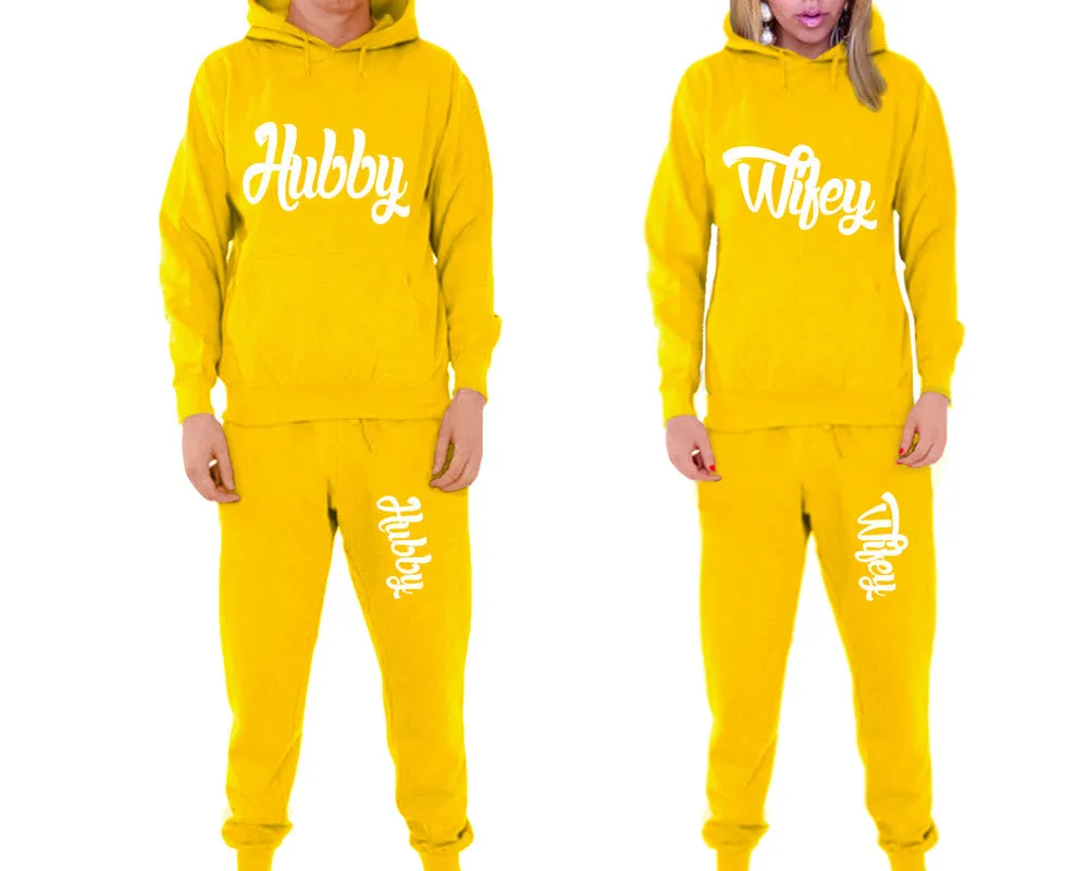 Hubby Wifey Couple Matching Pullover Hoodies and Jogger Pants Top & Bottom Sets