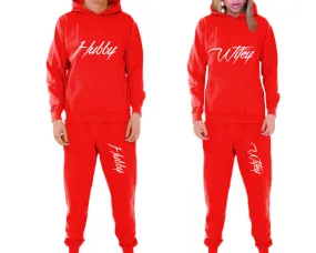 Hubby Wifey Couple Matching Pullover Hoodies and Jogger Pants Top & Bottom Sets