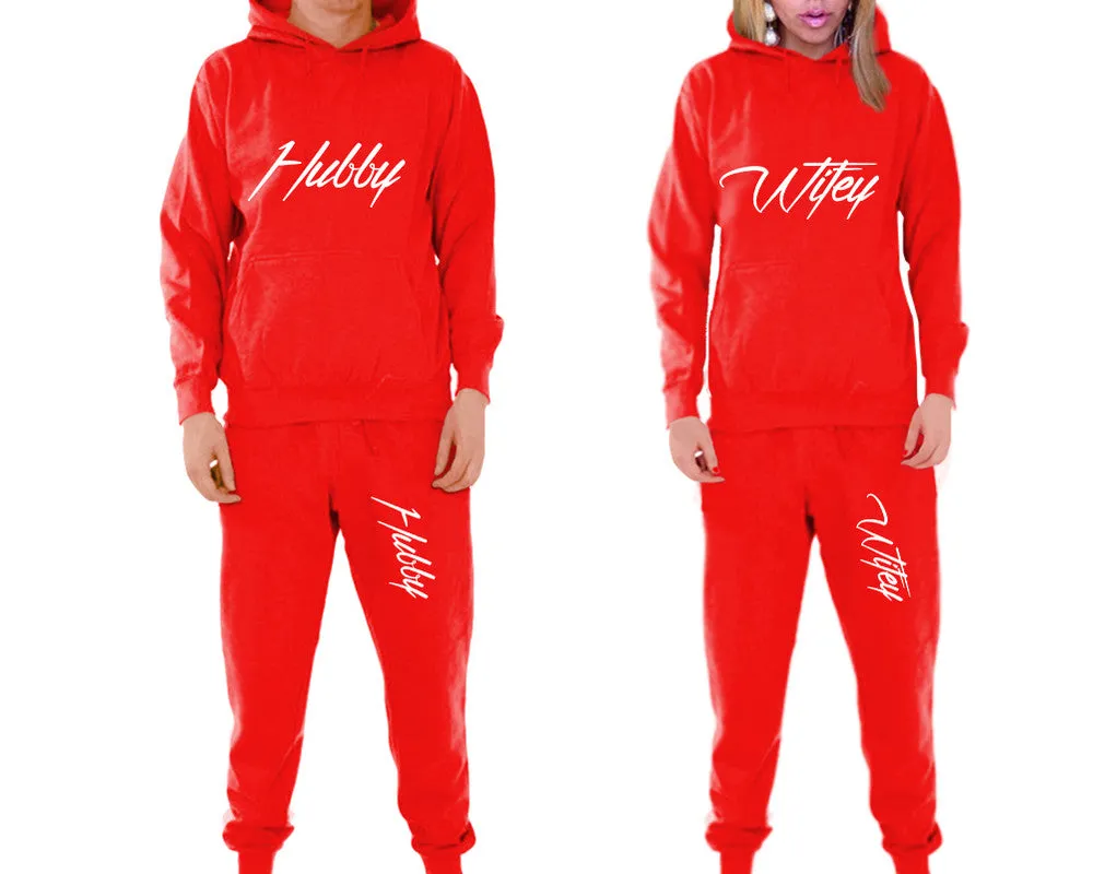 Hubby Wifey Couple Matching Pullover Hoodies and Jogger Pants Top & Bottom Sets