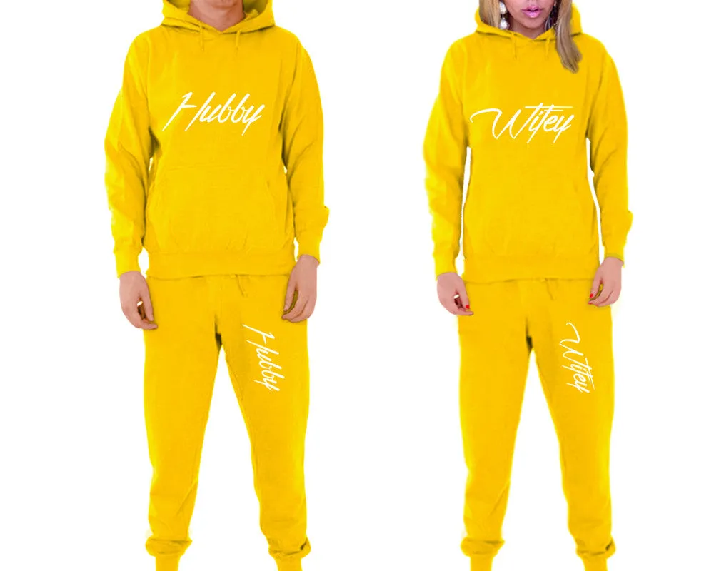 Hubby Wifey Couple Matching Pullover Hoodies and Jogger Pants Top & Bottom Sets