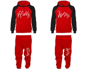 Hubby Wifey Couple Matching Raglan Hoodies and Jogger Pants Top & Bottom Sets