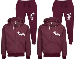 Hubby Wifey Couple Speckle Zipper Hoodies and Jogger Pants Matching Top&Bottom Sets