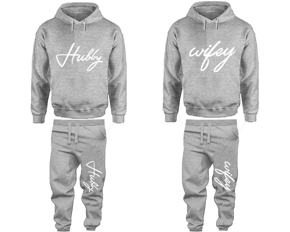 Hubby Wifey Matching Couple Hoodies and Jogger Pants.