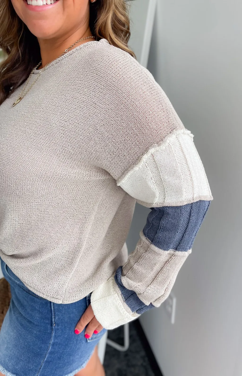 Kenna Color Block Sleeve Knit Sweater