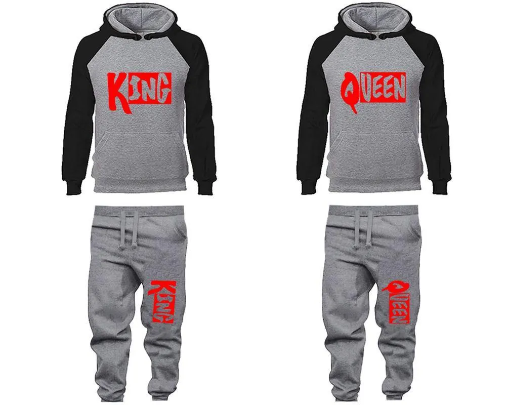 King Queen Couple Hoodies and Jogger Pants, Matching Top and Bottom Set