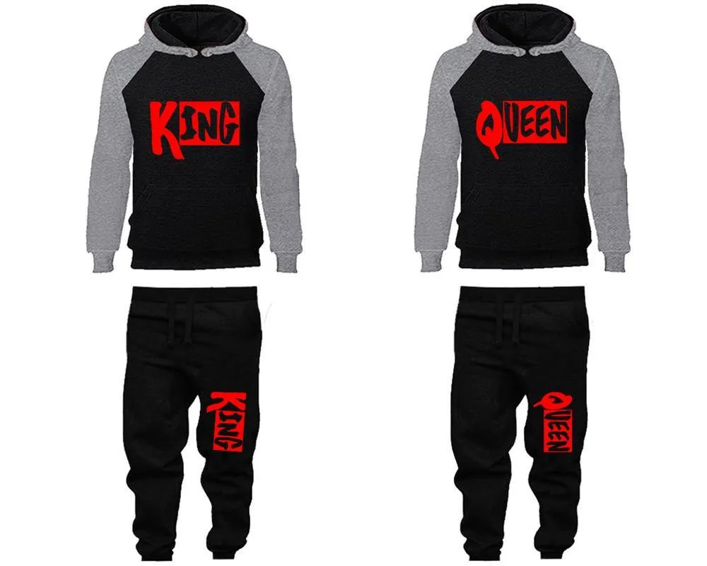 King Queen Couple Hoodies and Jogger Pants, Matching Top and Bottom Set