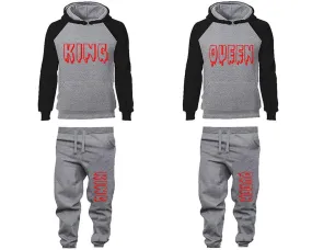 King Queen Couple Hoodies and Jogger Pants, Matching Top and Bottom Set