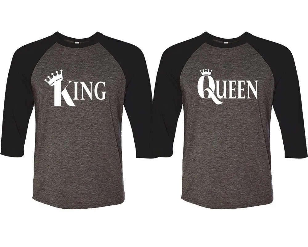 King Queen Couple Matching Baseball T Shirts