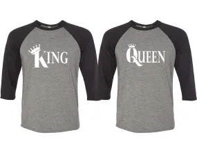 King Queen Couple Matching Baseball T Shirts