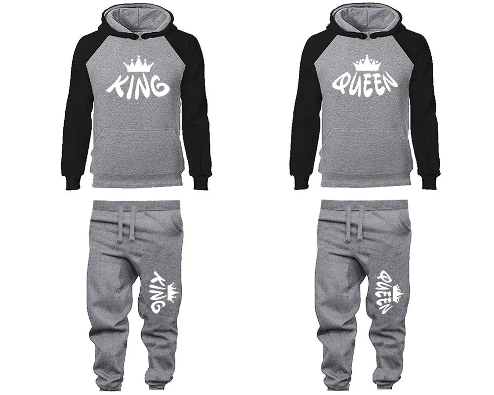 King Queen Couple Matching Hoodies and Jogger Pants Top Bottom Matching Set