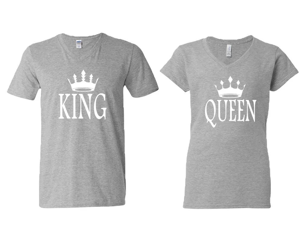 King Queen Couple Matching V-Neck T-Shirts