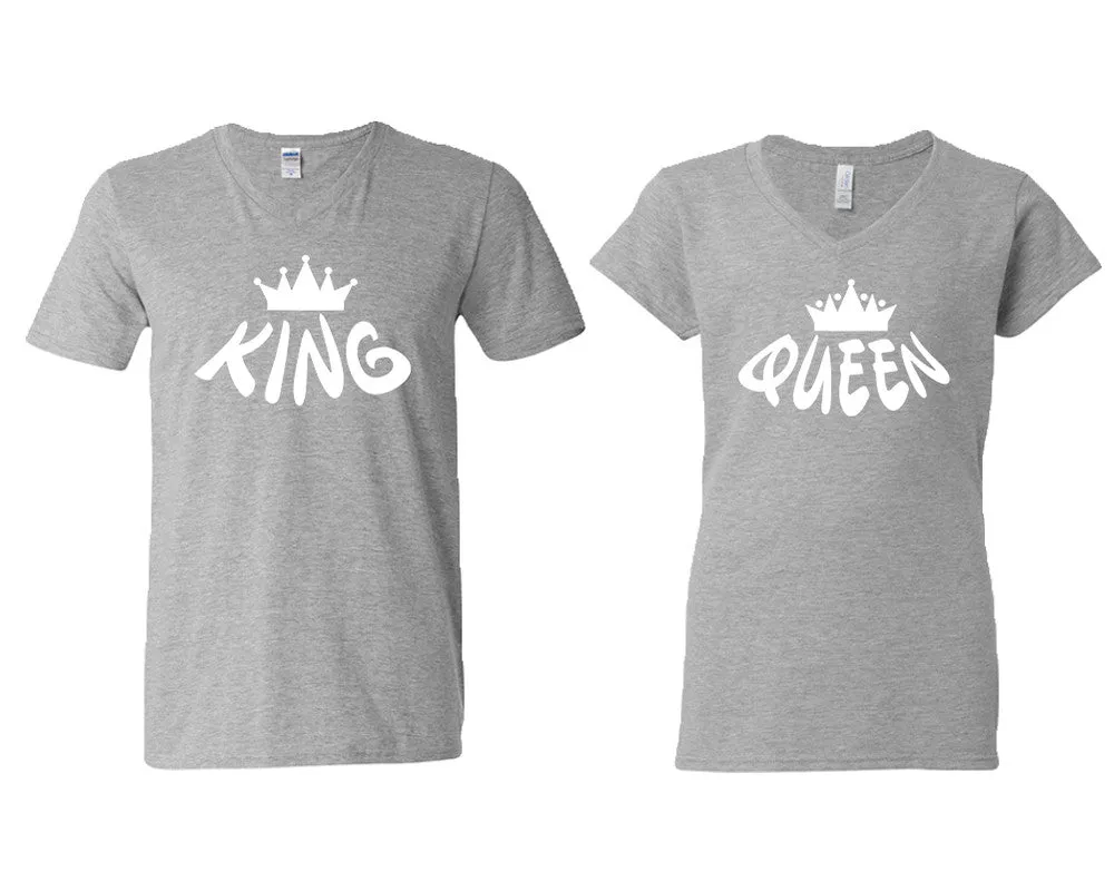 King Queen Couple Matching V-Neck T-Shirts