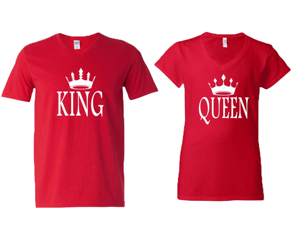 King Queen Couple Matching V-Neck T-Shirts