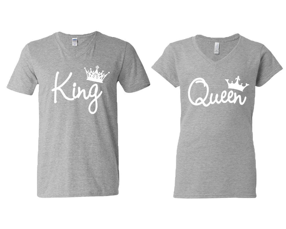 King Queen Couple Matching V-Neck T-Shirts