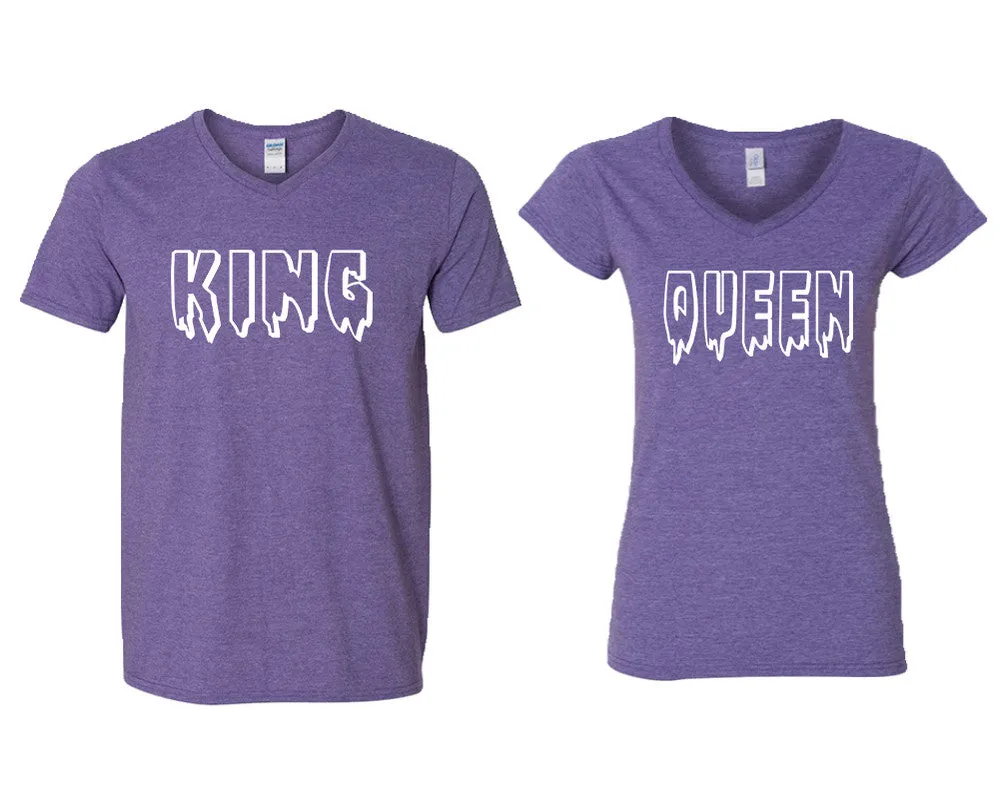 King Queen Couple Matching V-Neck T-Shirts