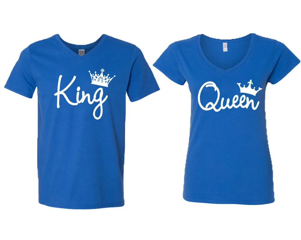 King Queen Couple Matching V-Neck T-Shirts