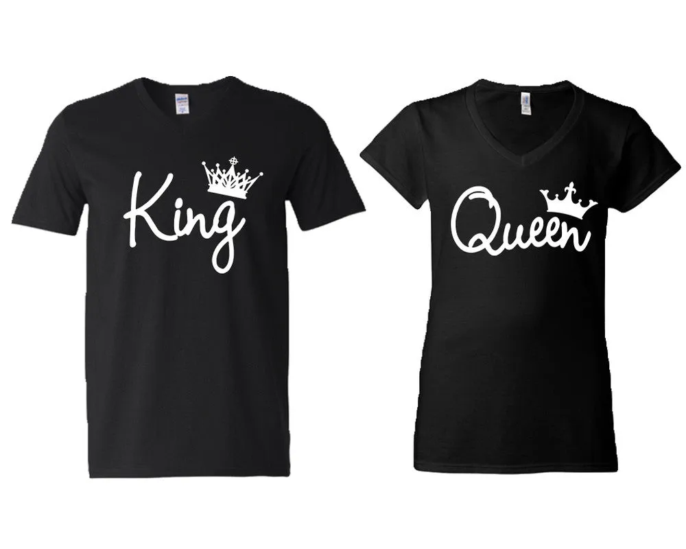 King Queen Couple Matching V-Neck T-Shirts