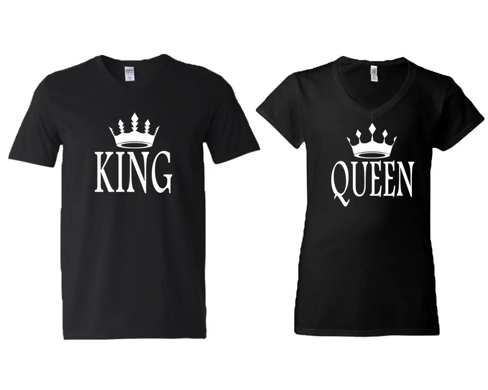 King Queen Couple Matching V-Neck T-Shirts