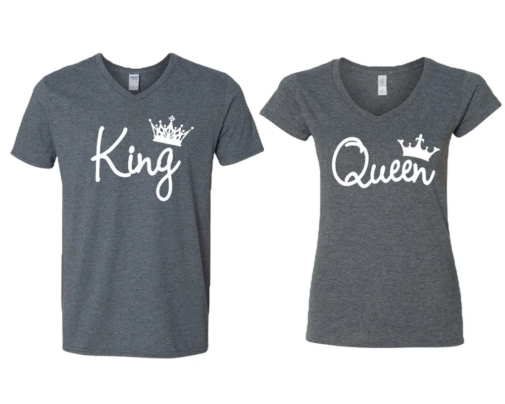 King Queen Couple Matching V-Neck T-Shirts