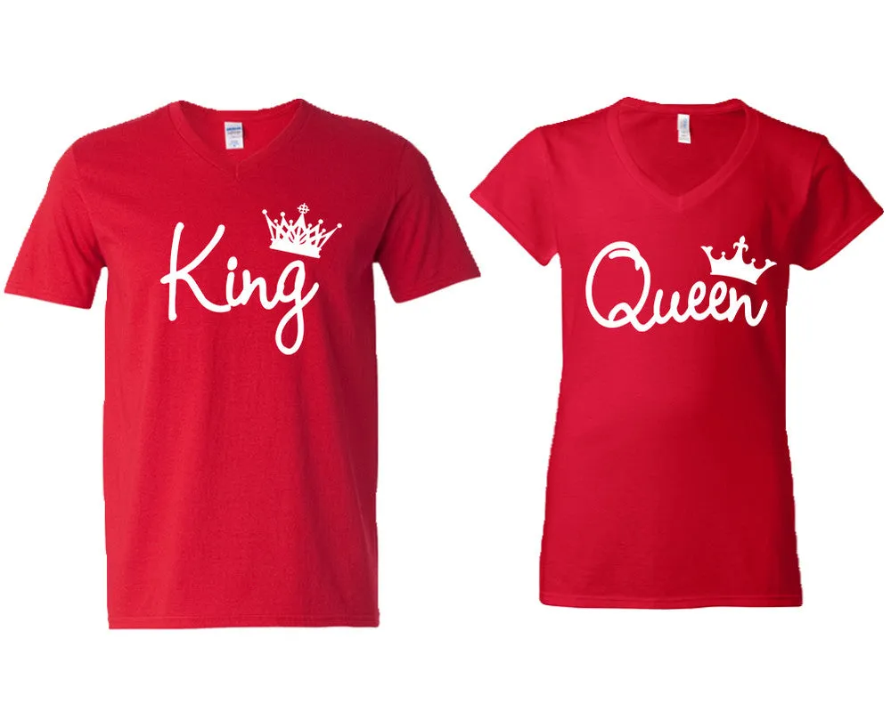 King Queen Couple Matching V-Neck T-Shirts