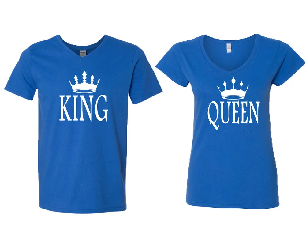 King Queen Couple Matching V-Neck T-Shirts