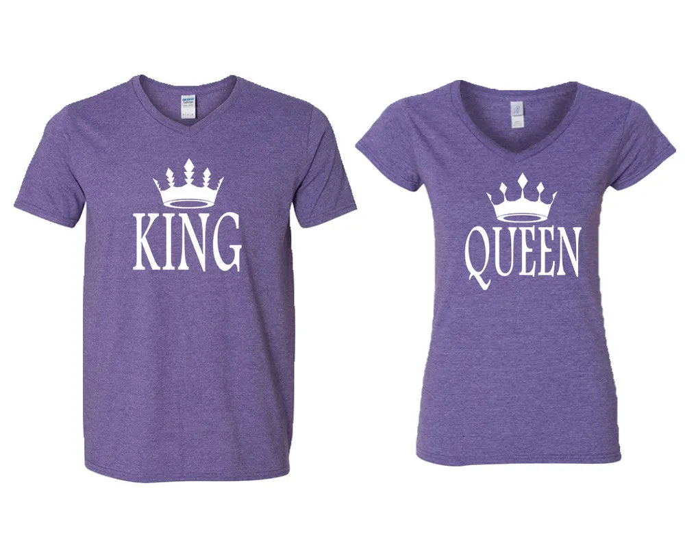 King Queen Couple Matching V-Neck T-Shirts