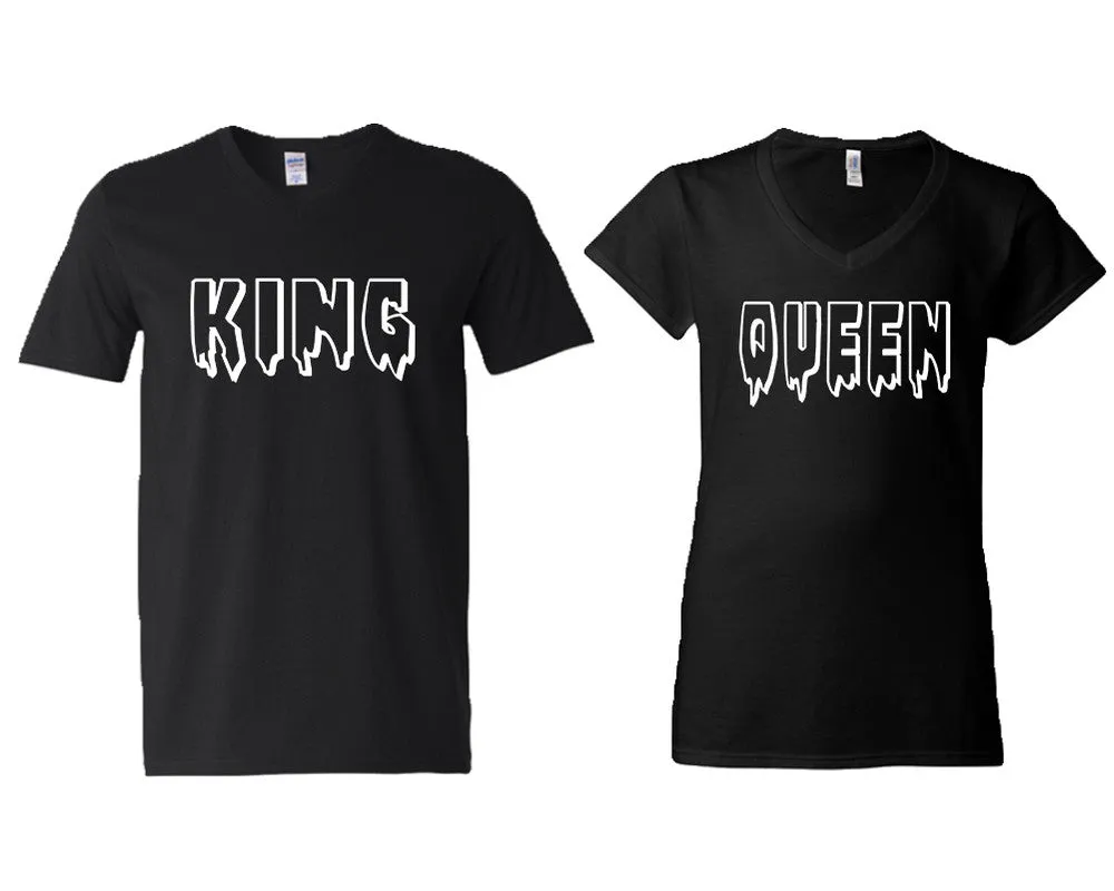 King Queen Couple Matching V-Neck T-Shirts