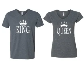 King Queen Couple Matching V-Neck T-Shirts