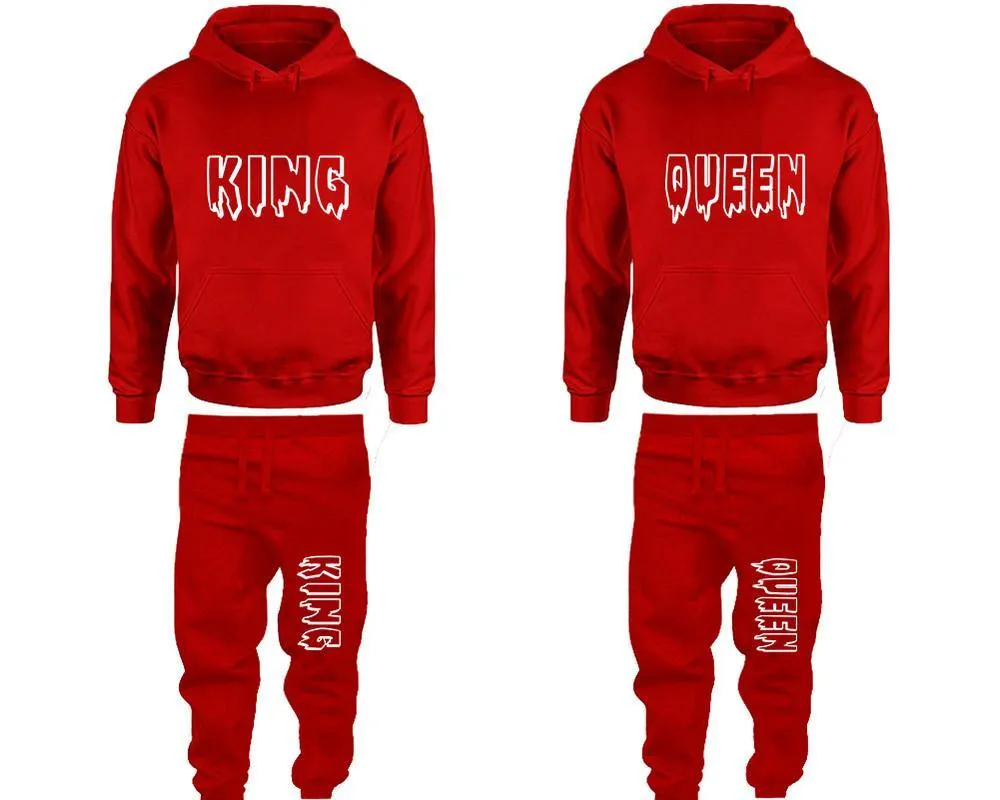 King Queen Couple Pullover Hoodie and Jogger Pants, Matching Top Bottom Sets