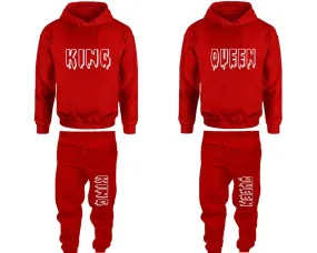 King Queen Couple Pullover Hoodie and Jogger Pants, Matching Top Bottom Sets