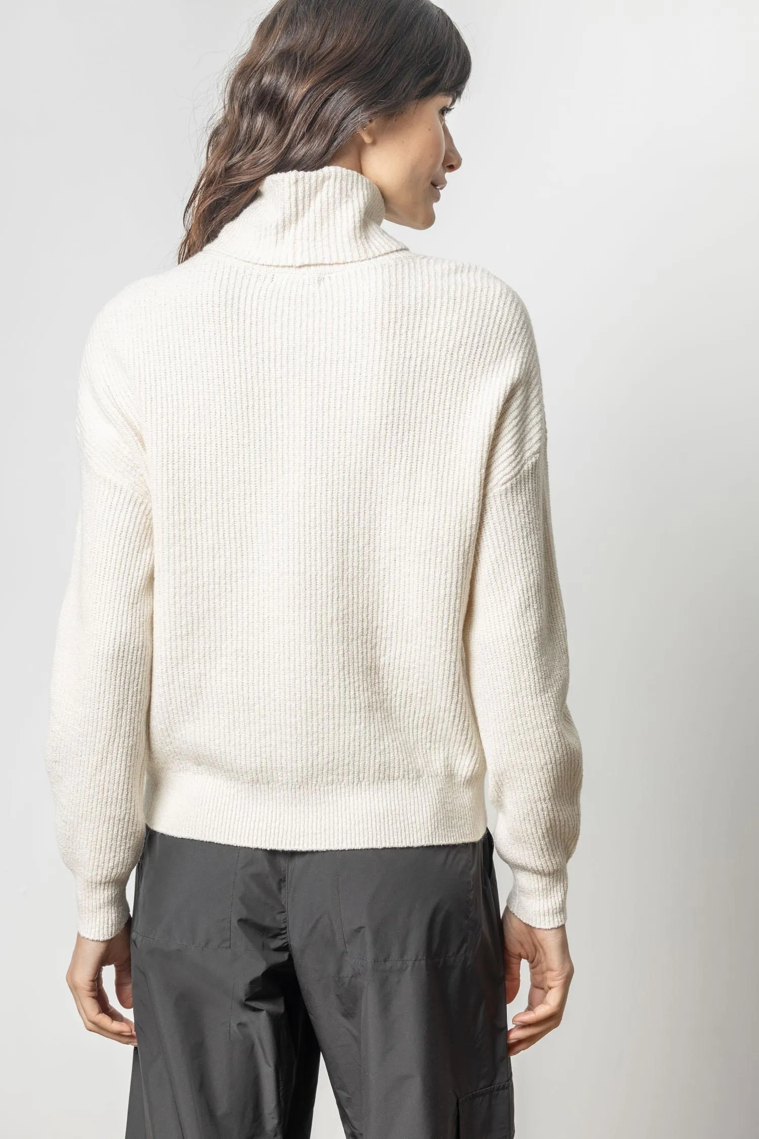 Lilla P Relaxed Rib Turtleneck Sweater in Off-White