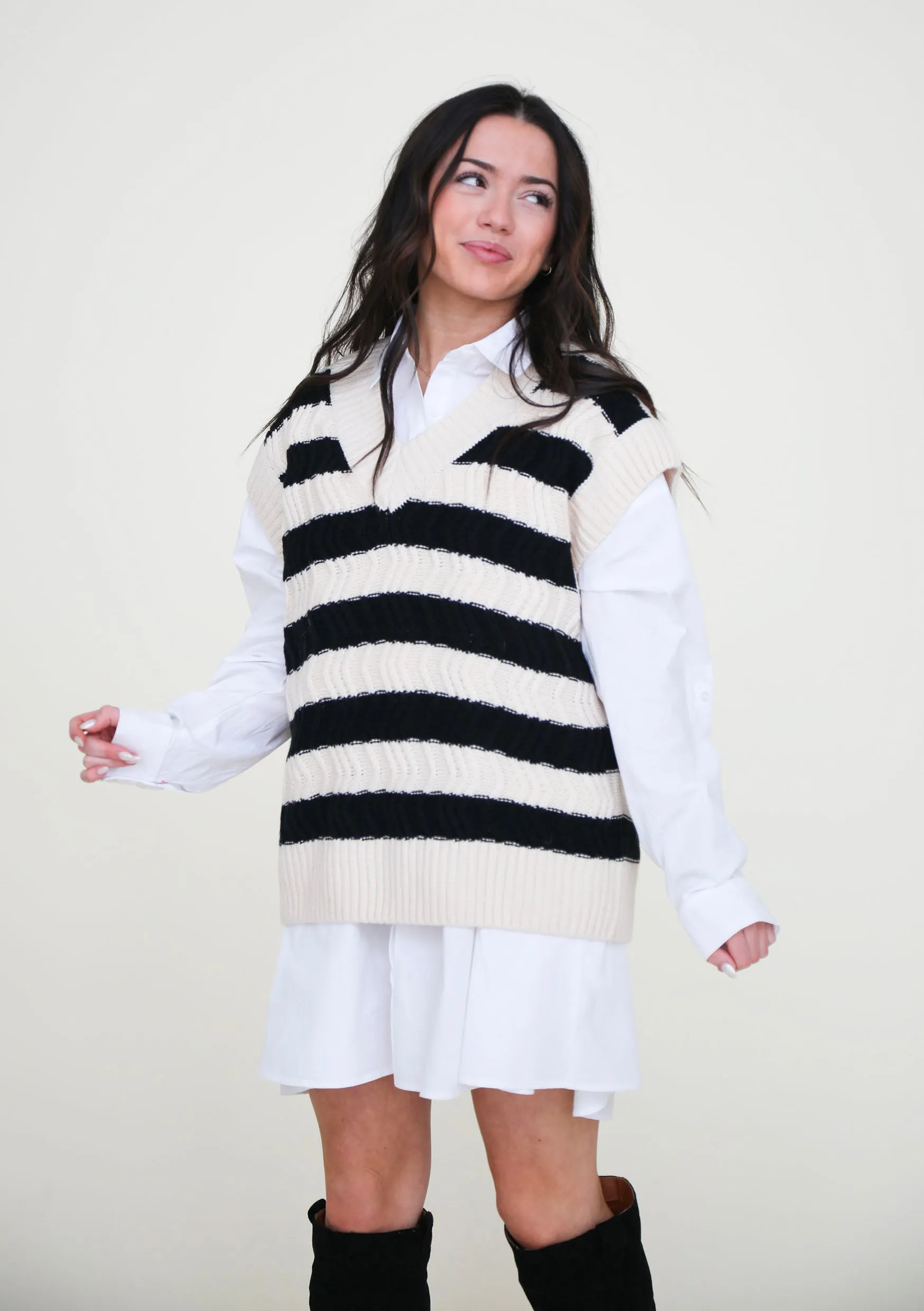 Live Boldly Stripe Cable Vest Sweater