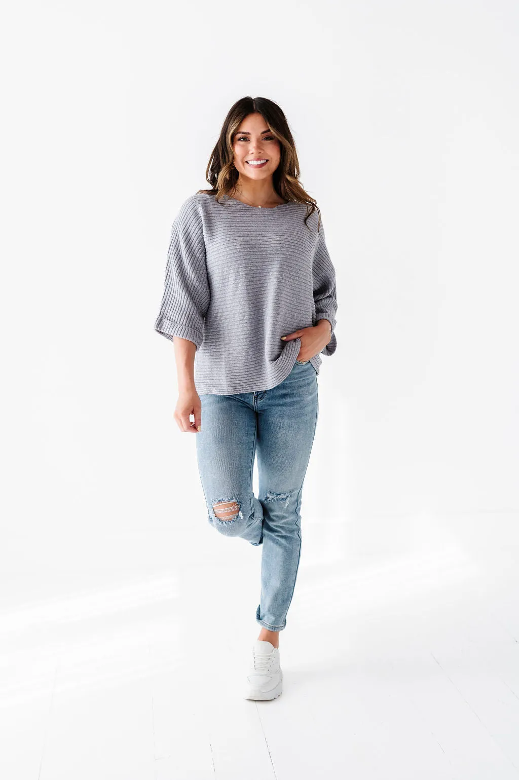 Londyn Drop Shoulder Sweater in Gray