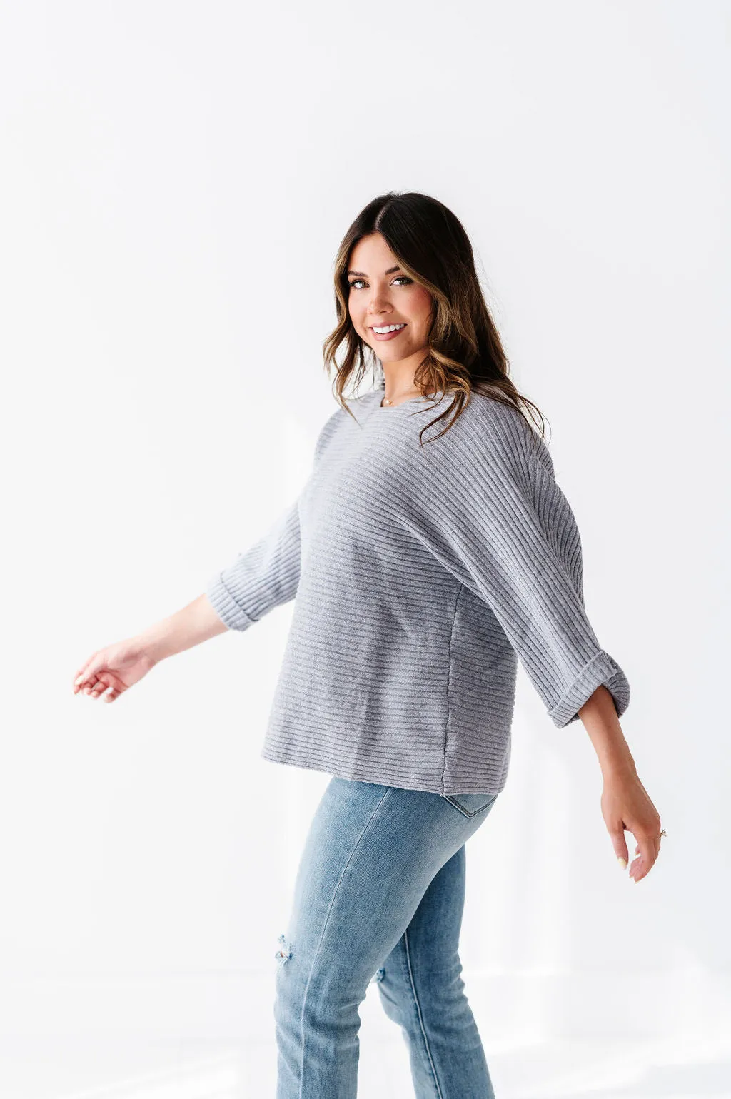 Londyn Drop Shoulder Sweater in Gray