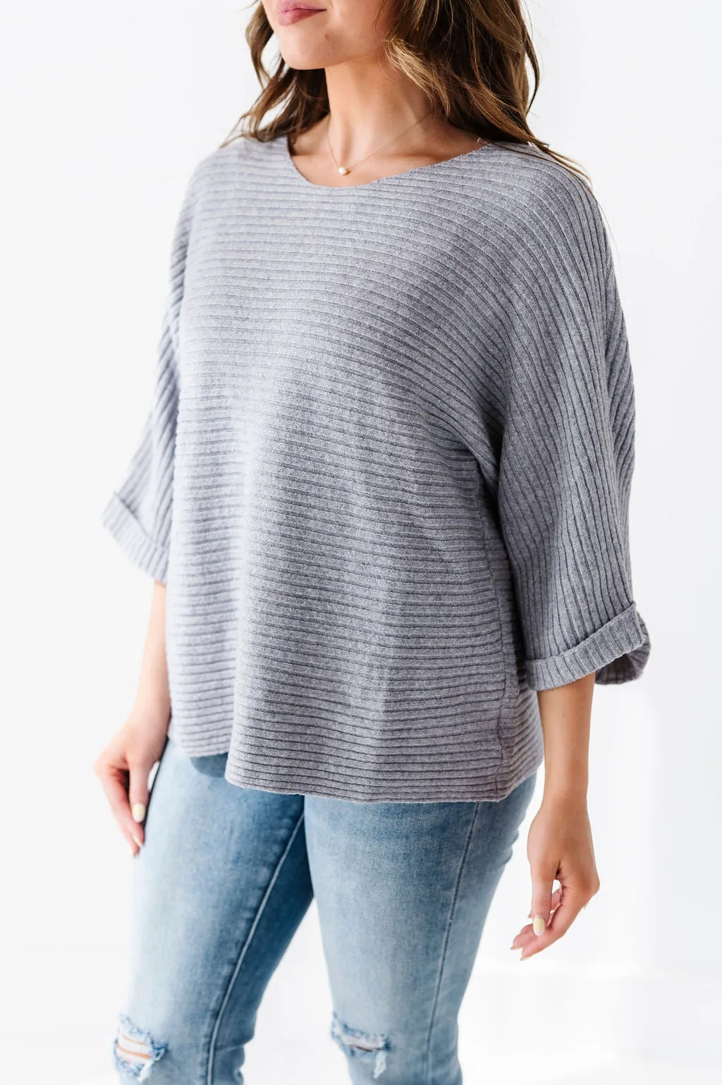 Londyn Drop Shoulder Sweater in Gray