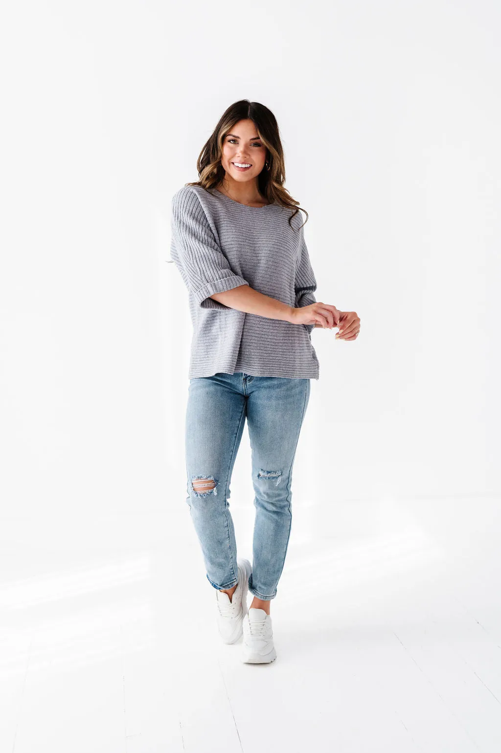 Londyn Drop Shoulder Sweater in Gray