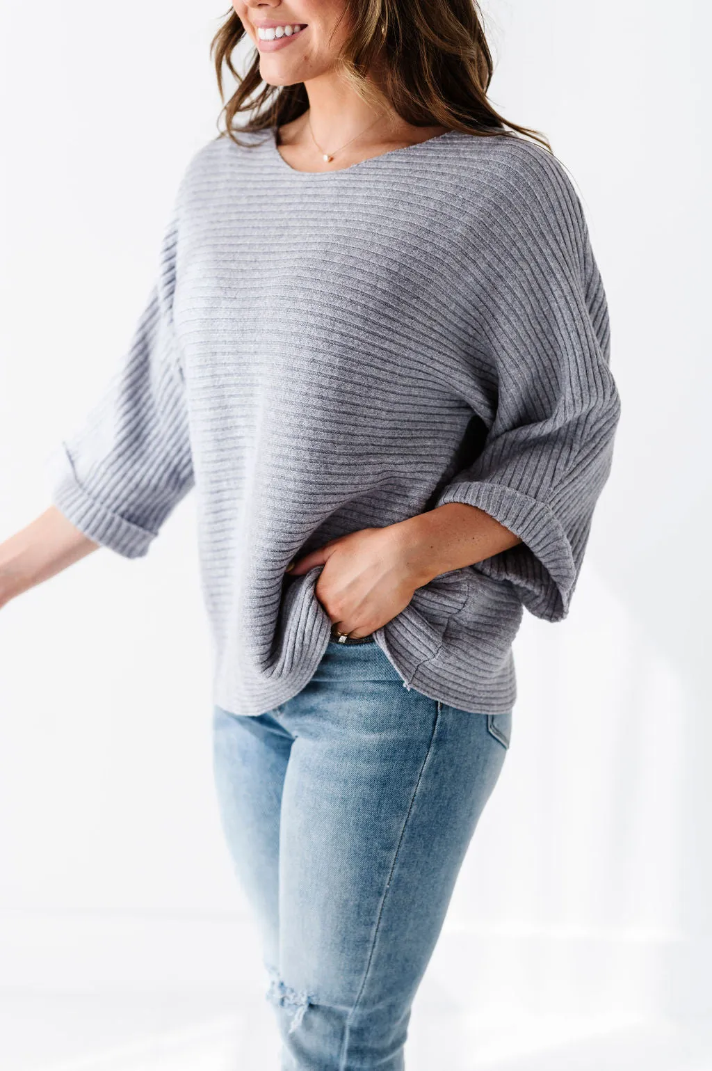 Londyn Drop Shoulder Sweater in Gray