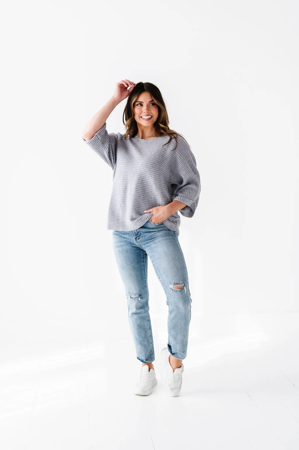 Londyn Drop Shoulder Sweater in Gray