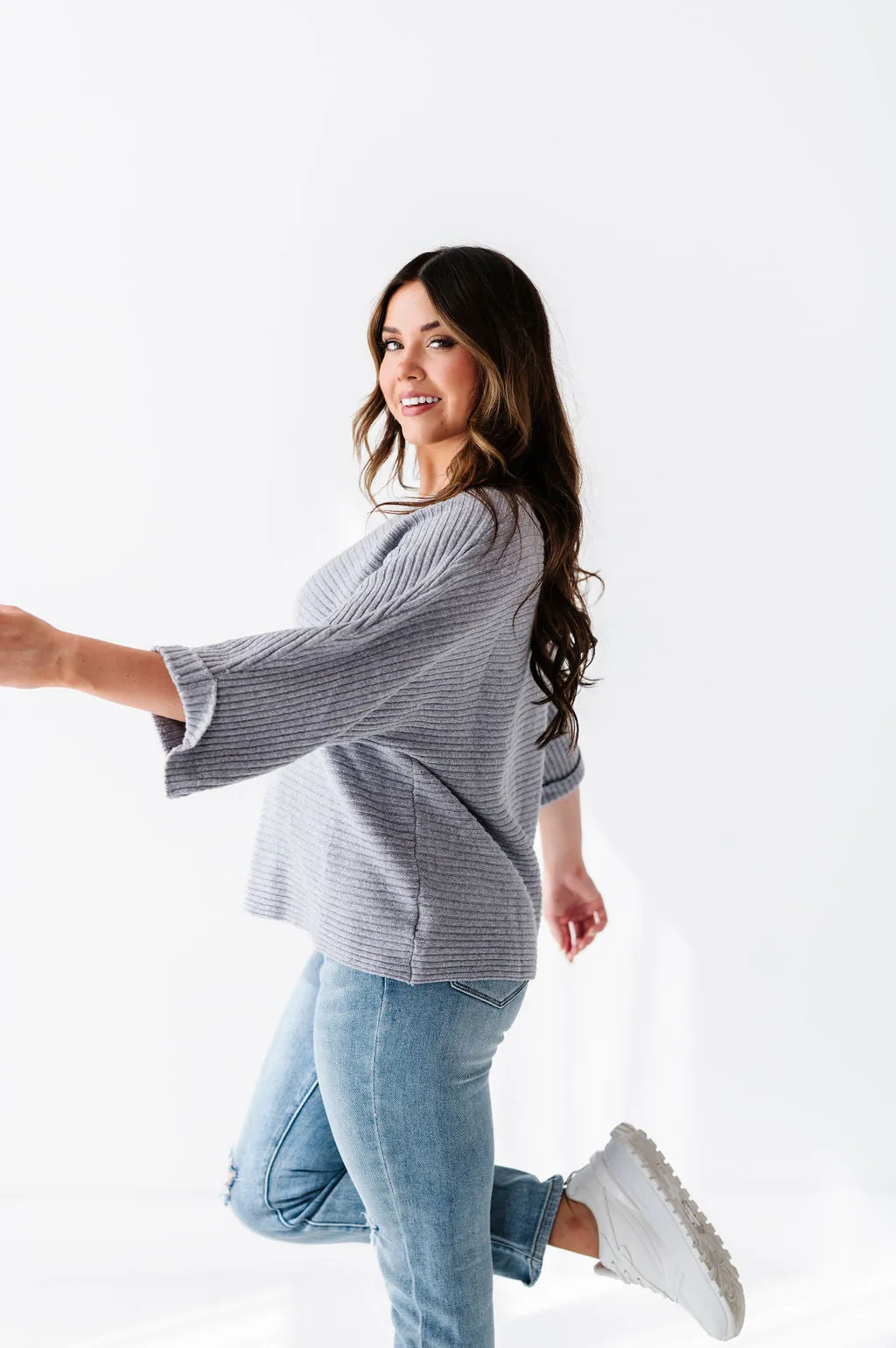 Londyn Drop Shoulder Sweater in Gray