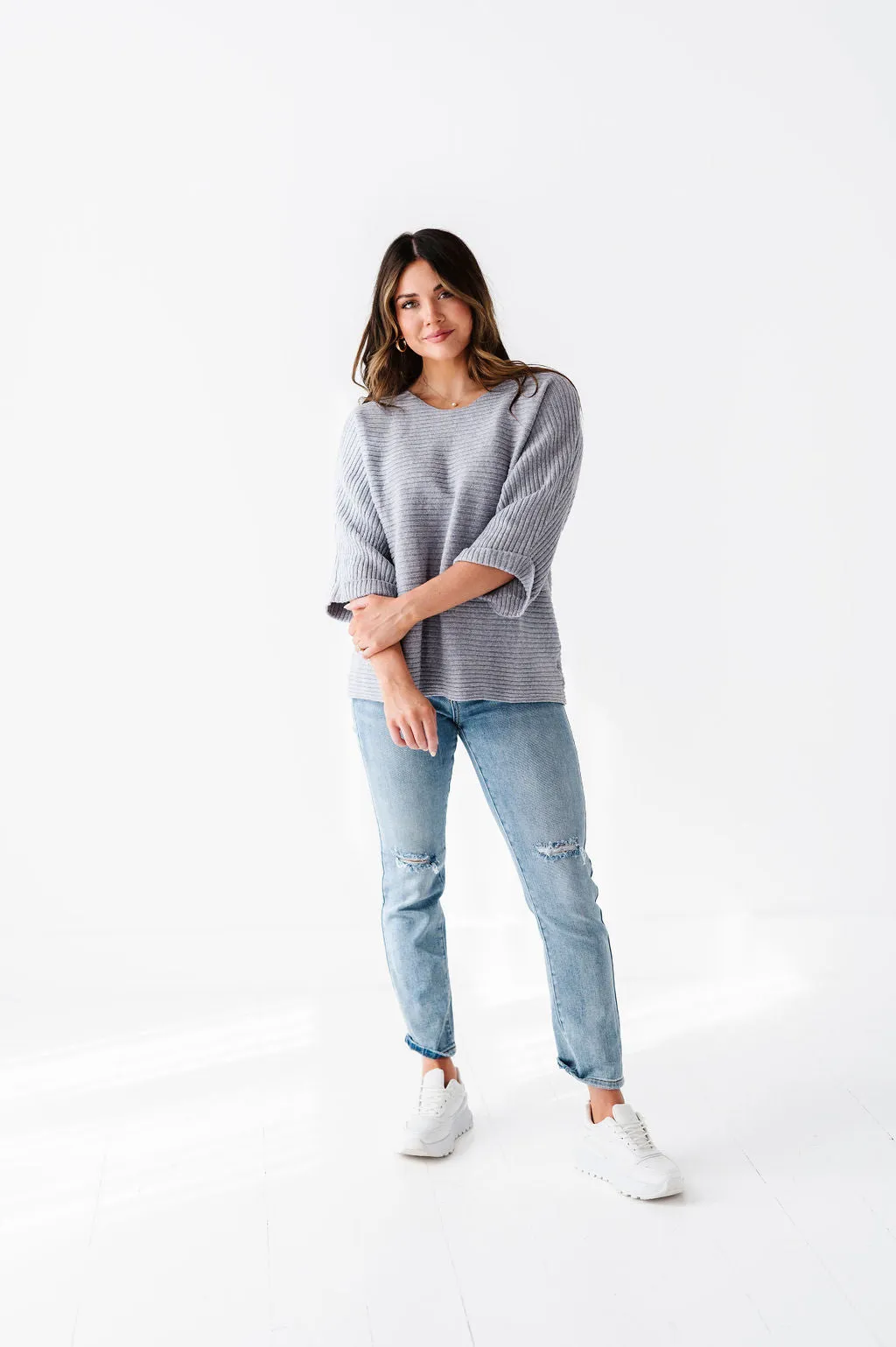 Londyn Drop Shoulder Sweater in Gray