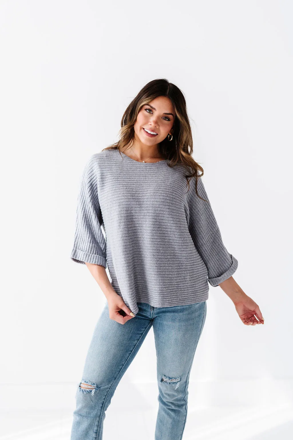 Londyn Drop Shoulder Sweater in Gray