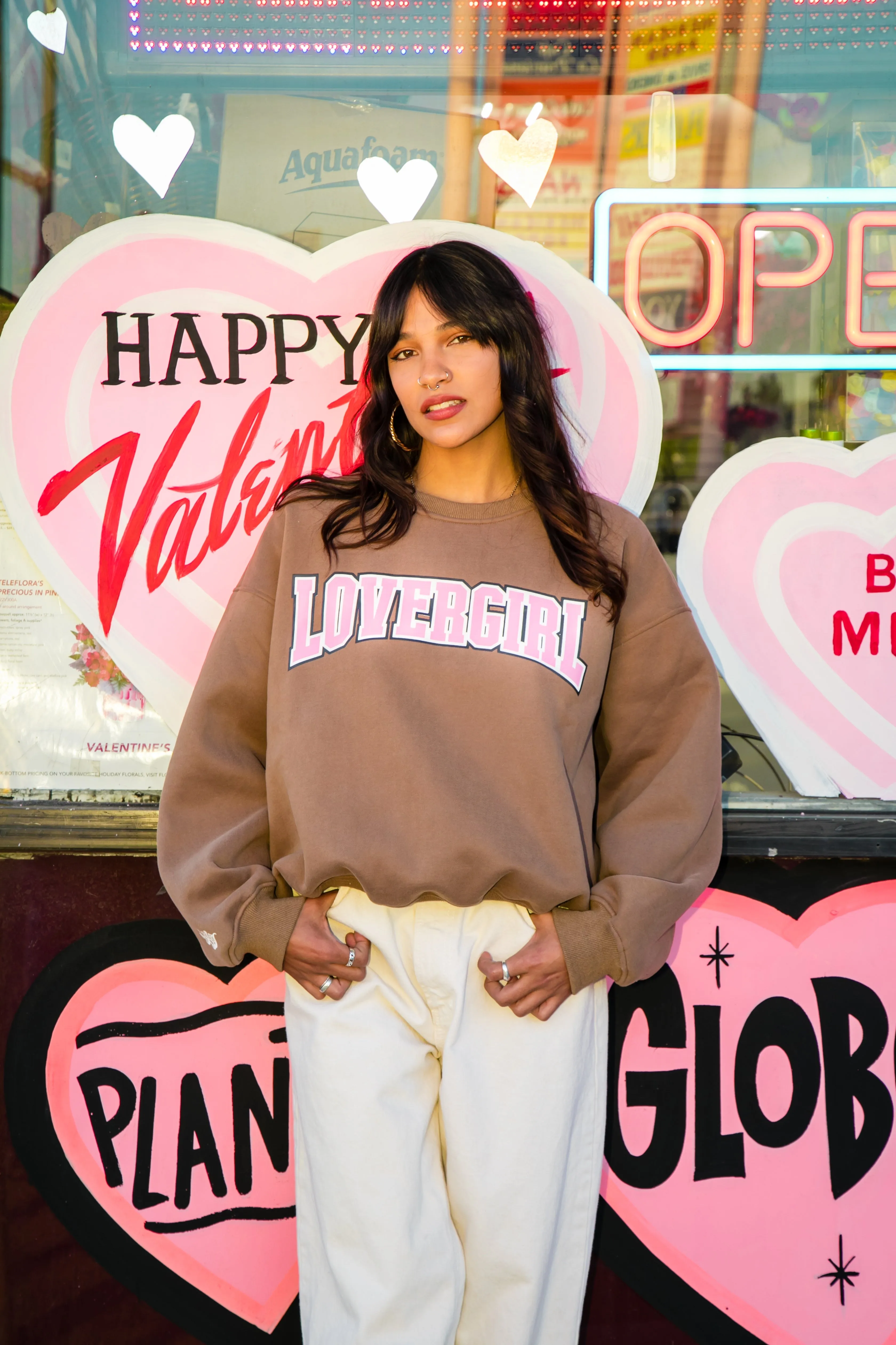 Lovergirl Varsity Sweater - Milk Chocolate/Pink