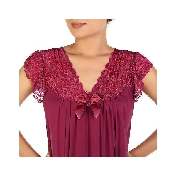 Maroon Nightwear Bridal Nighty Best Sleepwear Loungewear for Ladies Long Nighty