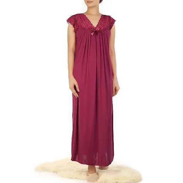 Maroon Nightwear Bridal Nighty Best Sleepwear Loungewear for Ladies Long Nighty