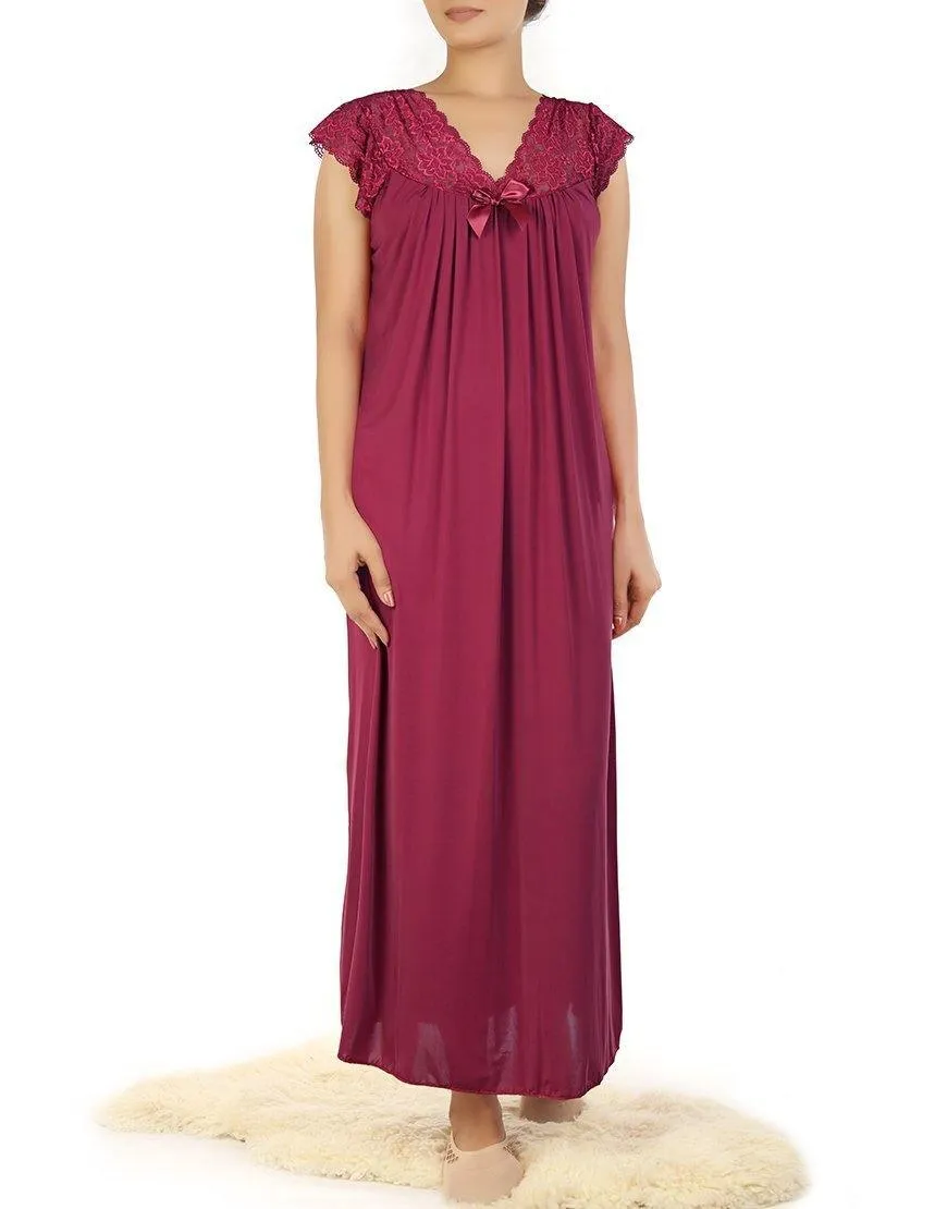 Maroon Nightwear Bridal Nighty Best Sleepwear Loungewear for Ladies Long Nighty