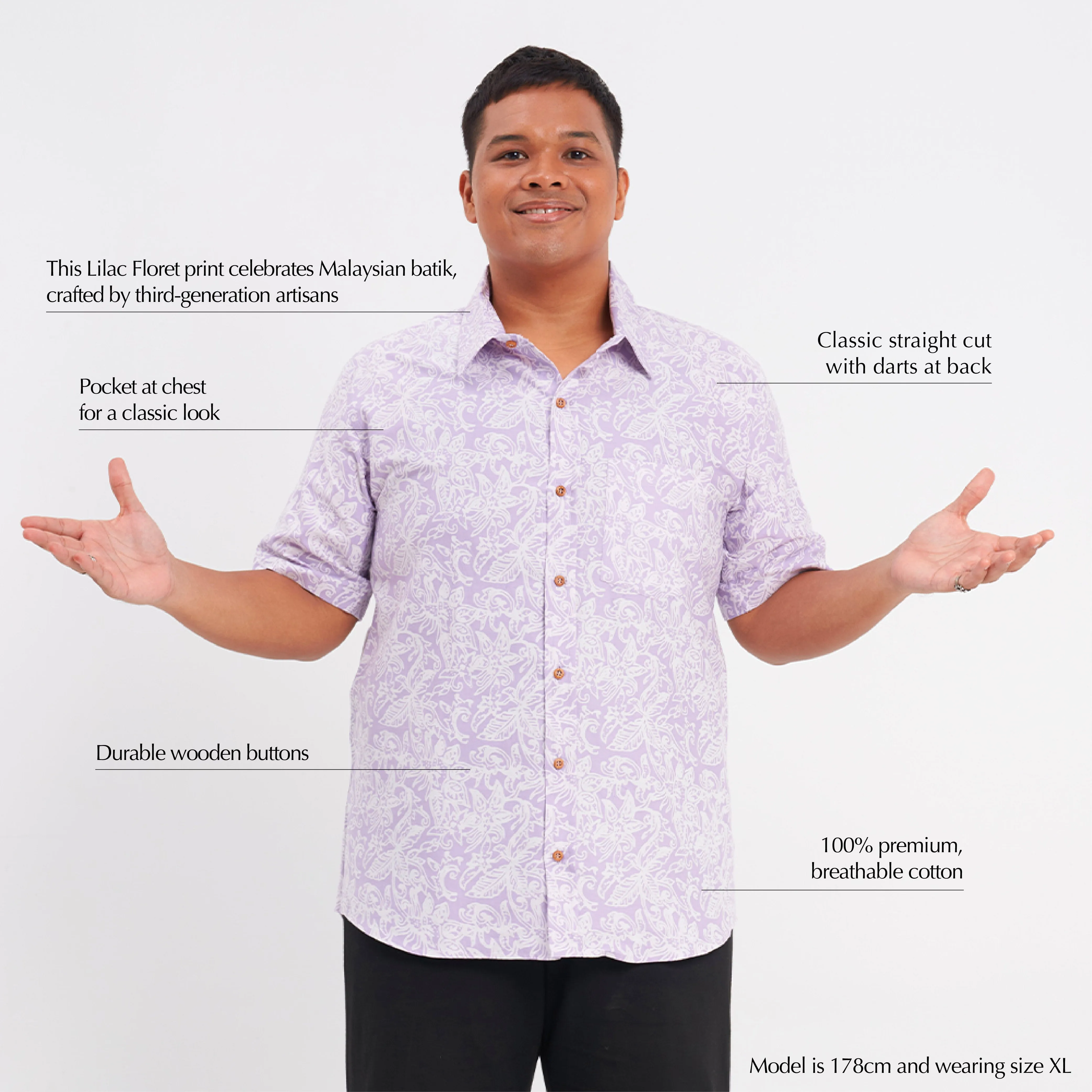 Men's Batik Shirt - Lilac Floret