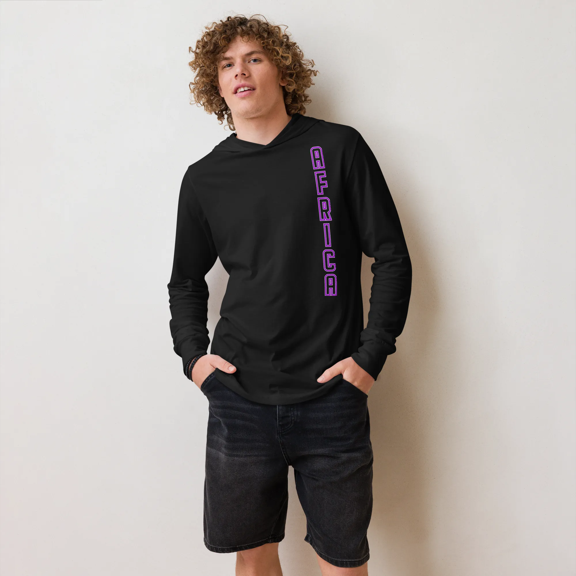 Men's Continent Data Hooded Long Sleeve Graphic Tee