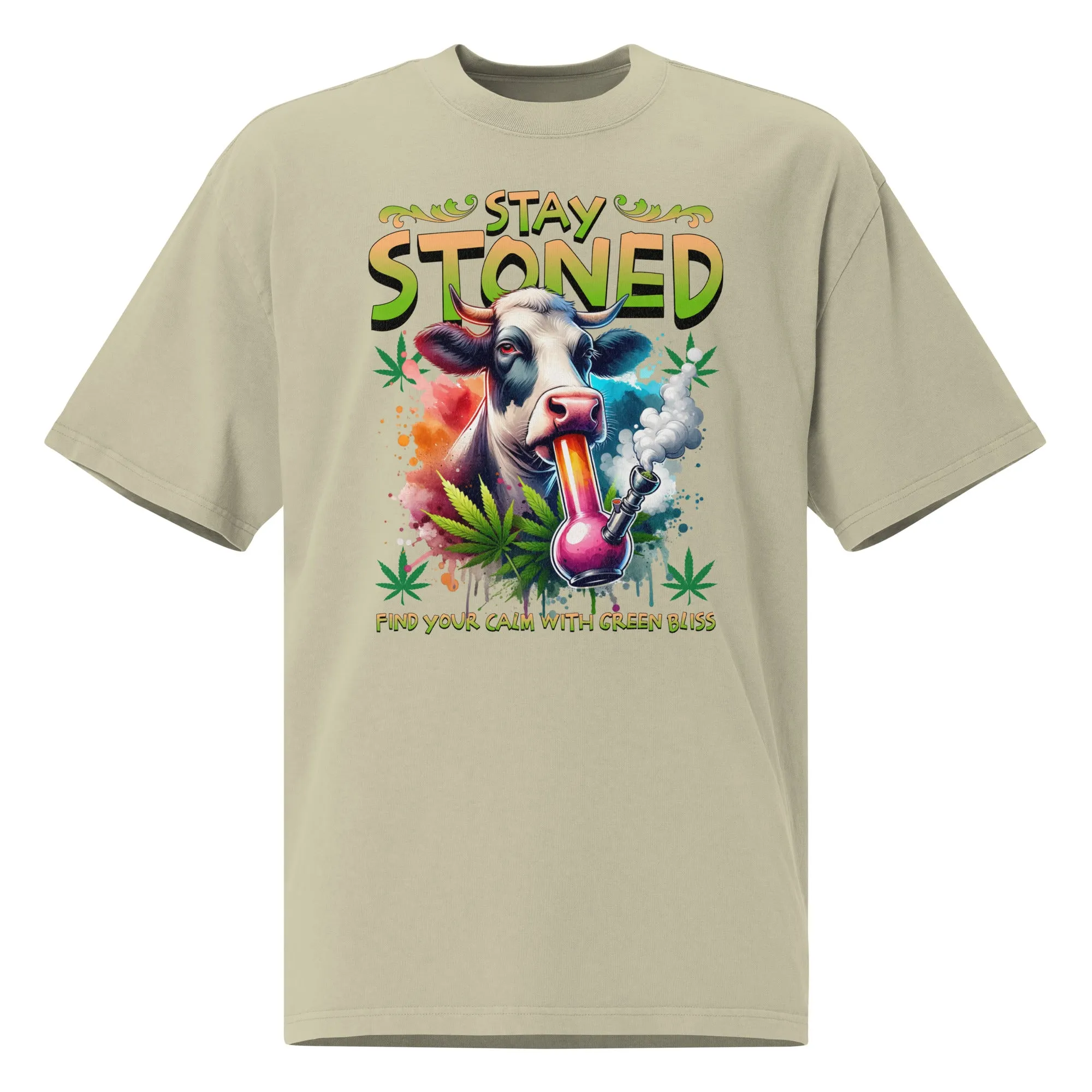 Men's Stoner Culture Marijuana Theme Oversized Faded T-shirt