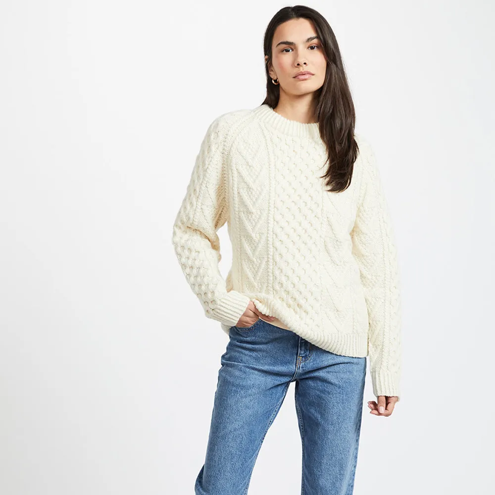 Natural Hand Knit Unisex Crew Neck Aran Sweater