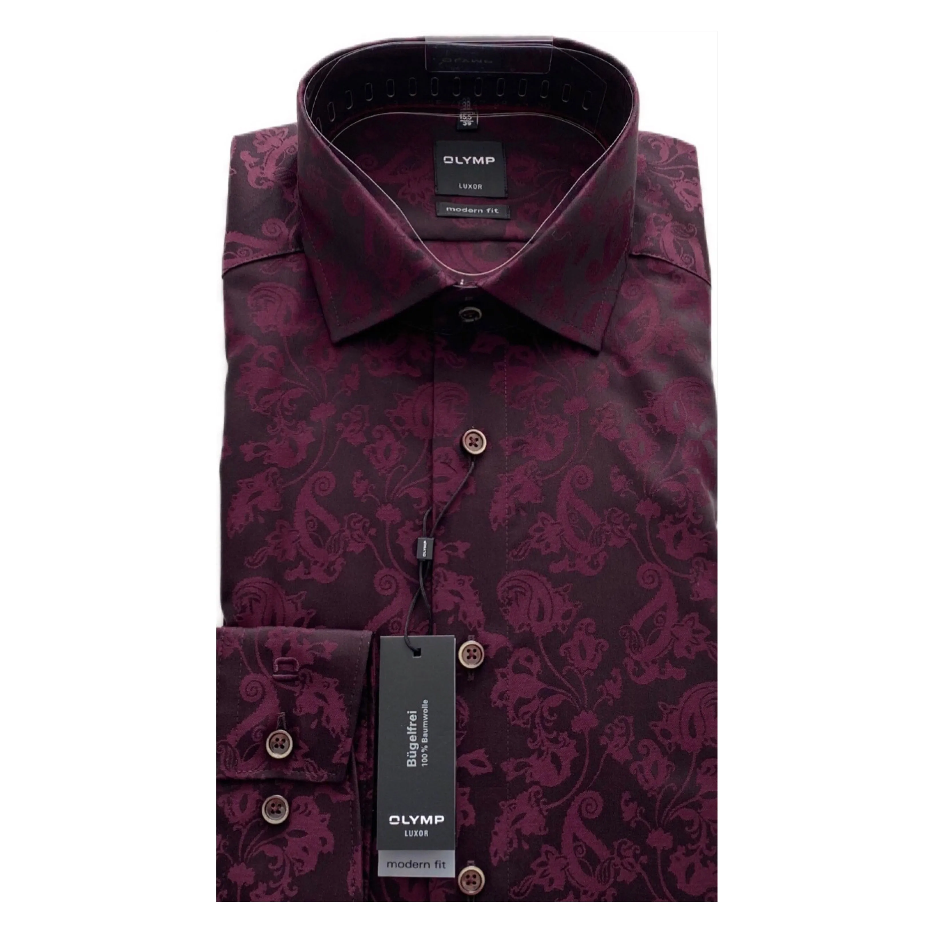 OLYMP Maroon Jacquard Modern Fit Shirt